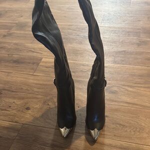 Elegant Black Over the Knee Boots with Silver Tips